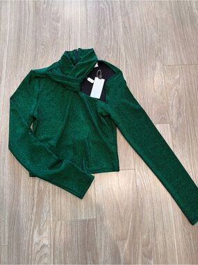 ASTR Green One-Shoulder Sparkle Knit Sweater